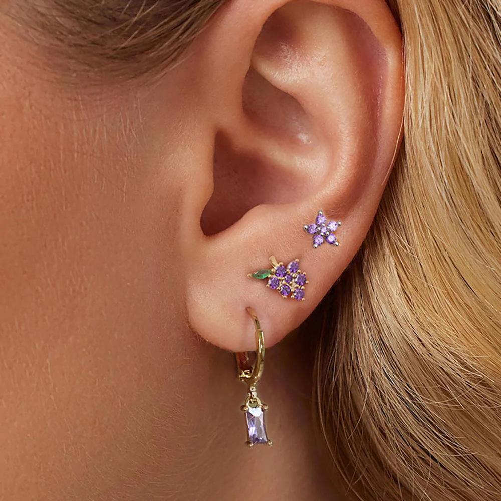 3PCS Stainless Steel Square Huggie Dangle Earring Sets For Women Luxury Cute Fruits Helix Tragus Piercing Earring Party Jewelry