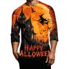 Men's Casual Halloween Print Crew Neck T Shirt Three Quarter Sleeve Top Lightweight Comfortable Fit for Daily Wear