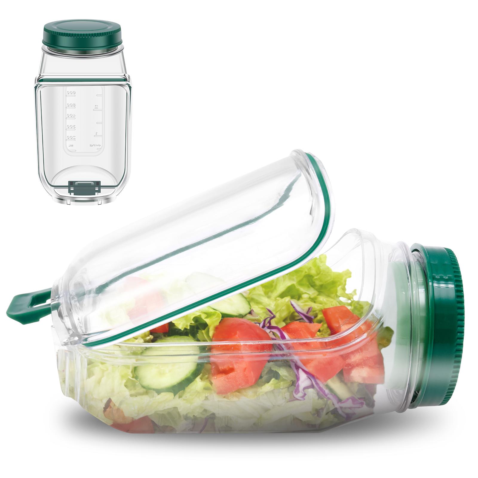 Portable Salad Jar Rectangular Salad Pod Mason Jar Plastic Salad Container Breakfast Fruit Salad Lunch Box Leakproof Salad Box