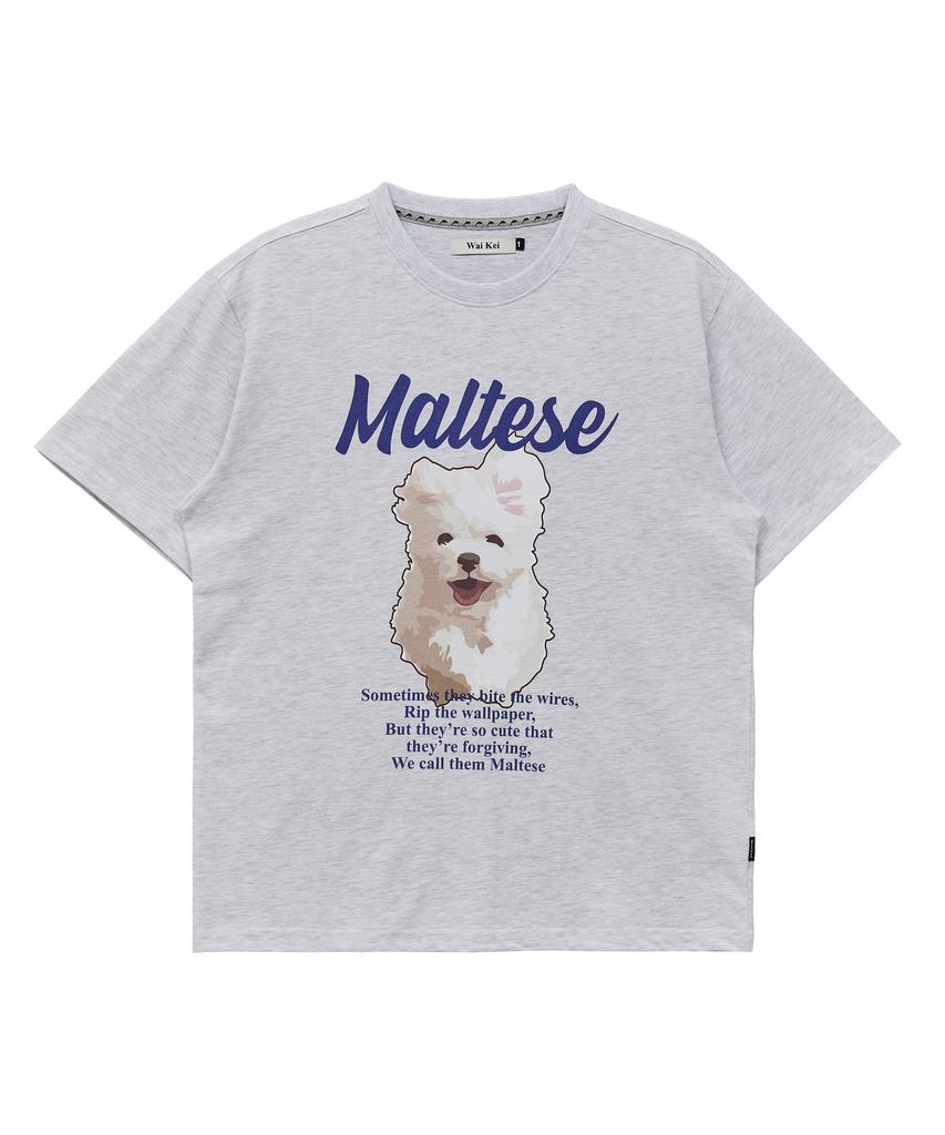WAIKEI Cloud Illustration Short Sleeve T-Shirt Melange White