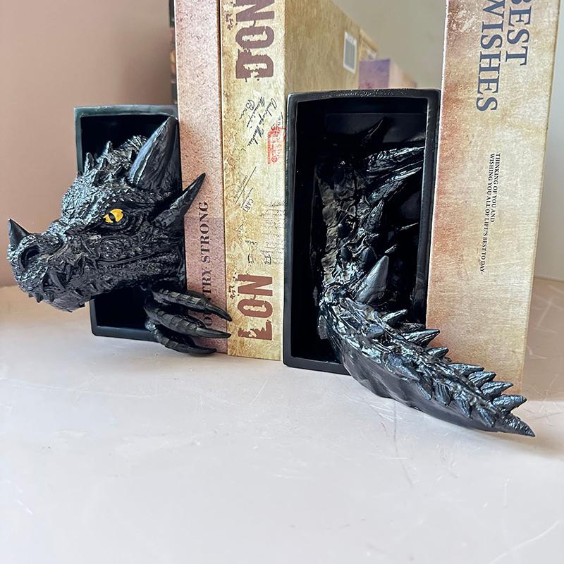 Gothic Dragon Bookends Ornaments 3D Horror Dragon Decorative Bookends Resin Dragon Bookends Creative Sculpture Bookends