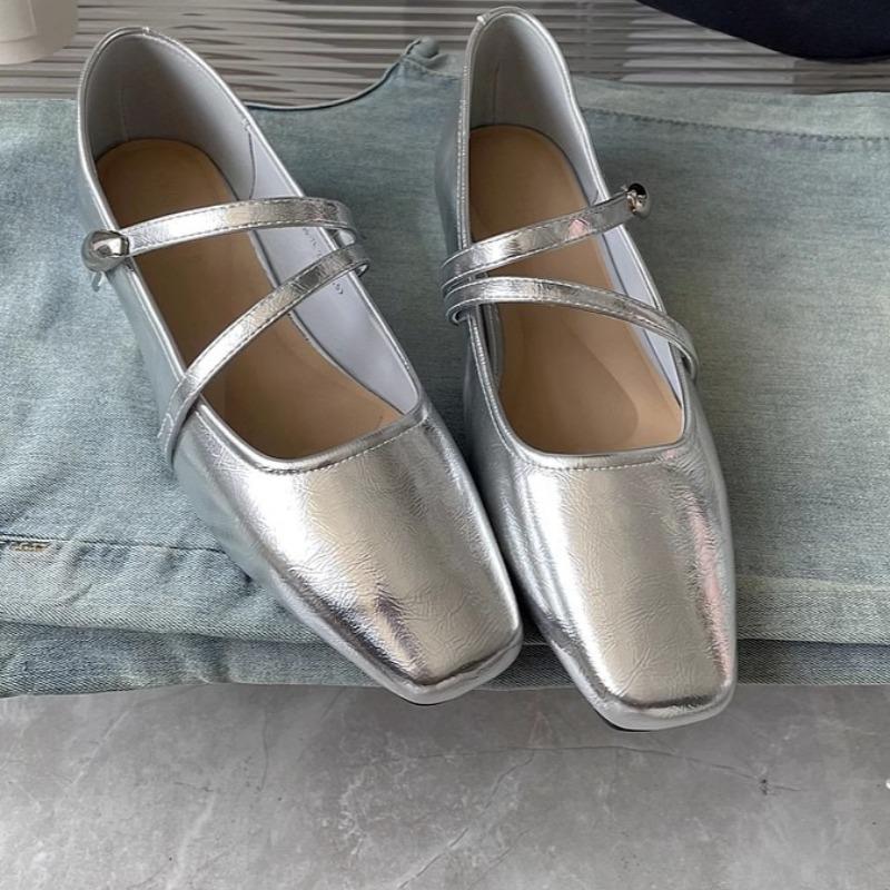 Mary Jane Single Shoes Women's Spring New Temperament Square Toe Shallow Mouth One Strap Soft Sole Flat Shoes