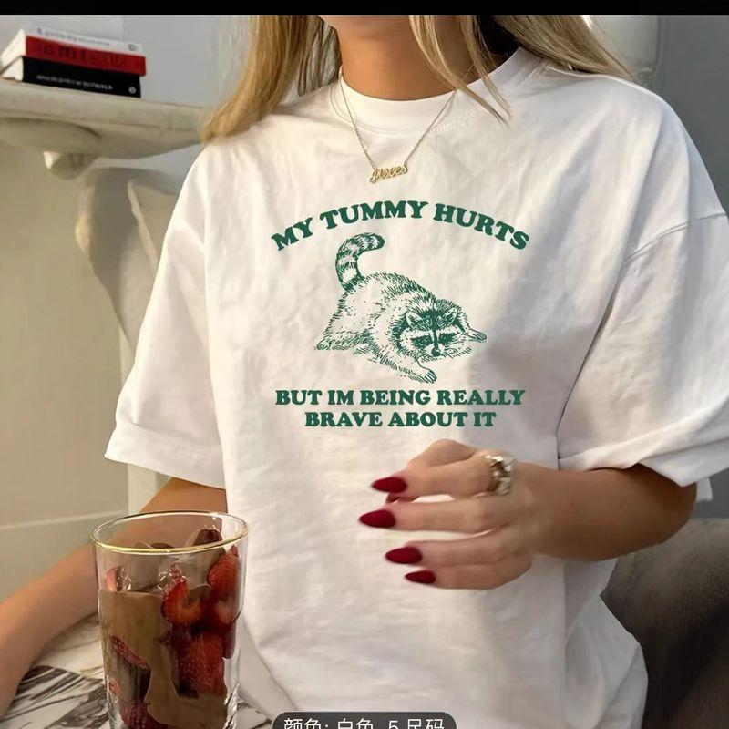Western Style Fashion Casual Loose Letters Print Short sleeve T-shirt Top Printed Letter T Shirt