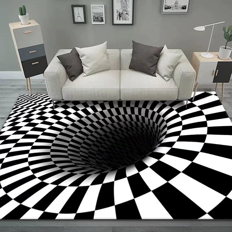 Living Room Carpet Creative 3D Visual Vortex Trap Mat Bedroom Dirt Resistant Wear-resistant Anti Slip Rug Home Decoration