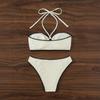 White Swimwear 2 Piece Strapless Swimsuit Women Sexy Bandeau Backless Bikini Set Lace-up Patchwork Beach Bathing Suit 2025 New