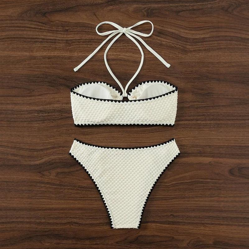 White Swimwear 2 Piece Strapless Swimsuit Women Sexy Bandeau Backless Bikini Set Lace-up Patchwork Beach Bathing Suit 2025 New
