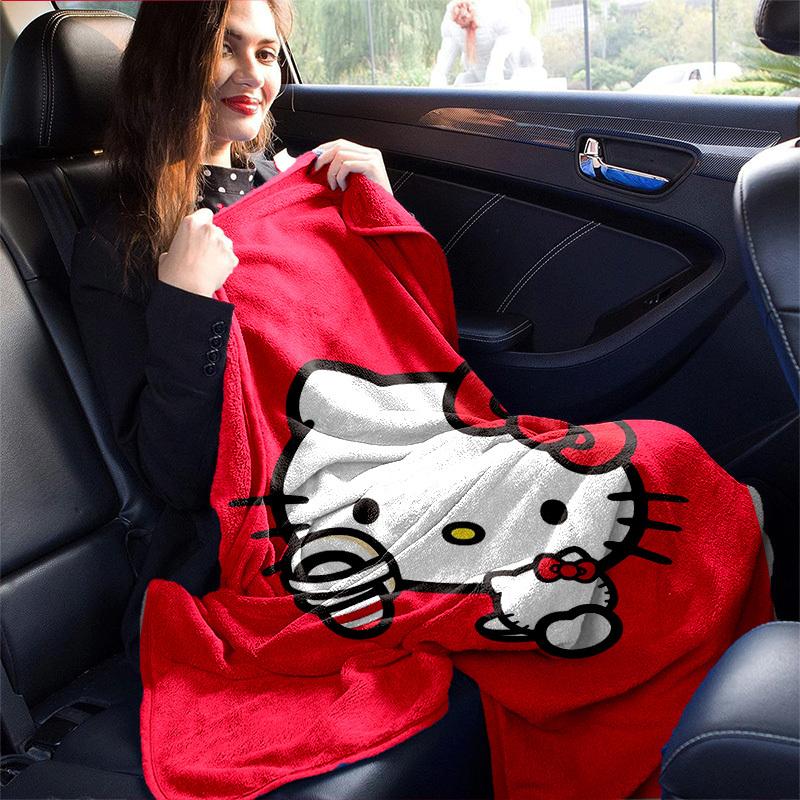1pc. Hello Kitty Red Background Blanket - Perfect for Home, Office, Outdoor Use, Gift Idea, Suitable for Al