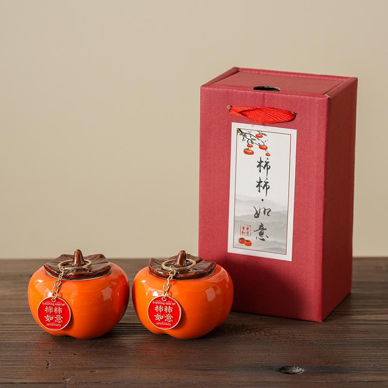 Persimmon tea can ceramic seal Ruyixi candy can packaging box small creative jar wedding gift