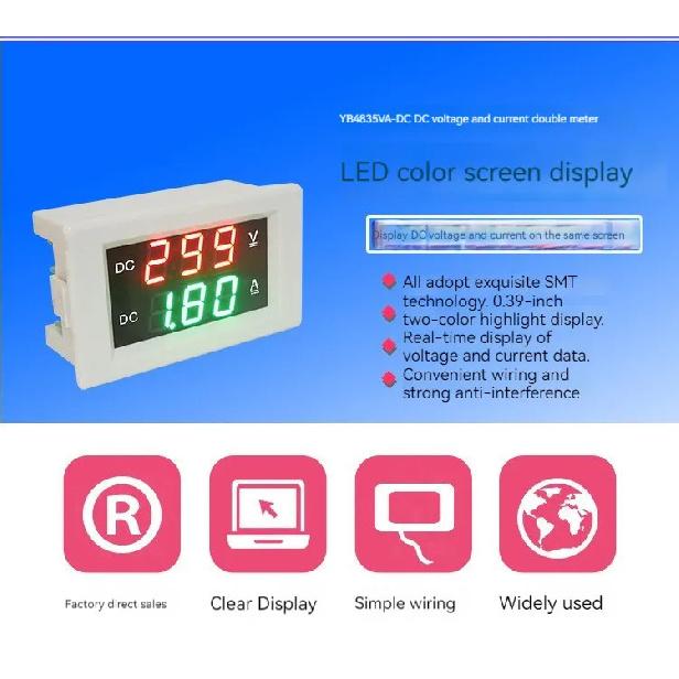 YB4835VA DC0-600V 1000V DC Digital Display Voltage and Current Meter Dual Display Digital 1KV High Voltage Meter Head