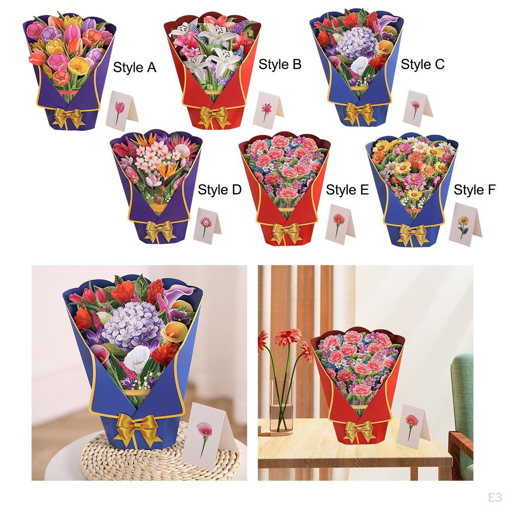 3D Bouquet Greeting Card Mother’s Day Birthday Paper Flower Romantic Popup
