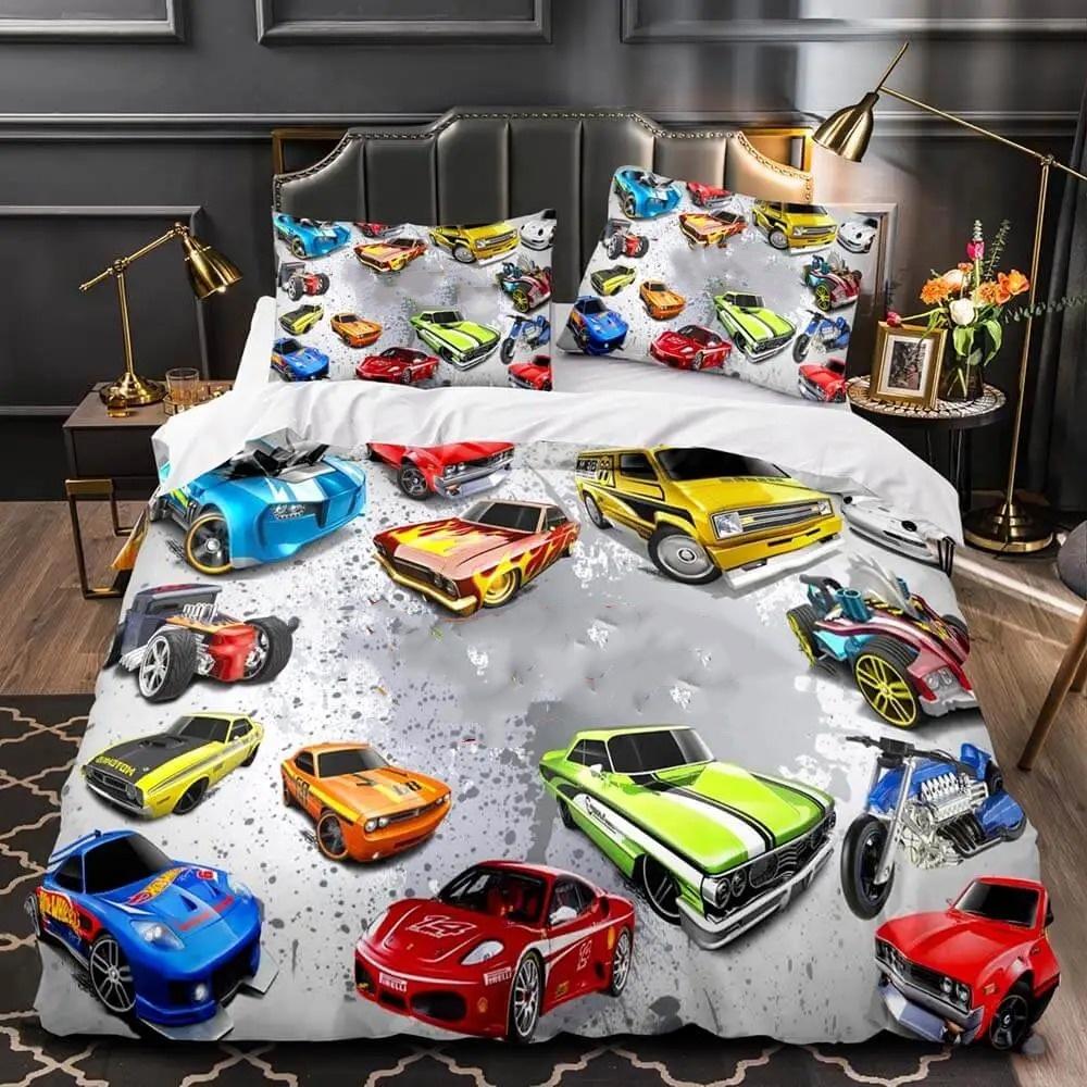 Cartoon Car Bedding Set 3 Piece Set 1 Duvet Cover + 1/2 Pillowcase 3D Kids Cute Home Bedroom Decoration comforter sets