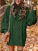 European & American Women's Oversized Cable Knit Sweater Dress - Round Neck, Long Sleeve, Mid-Length, Warm