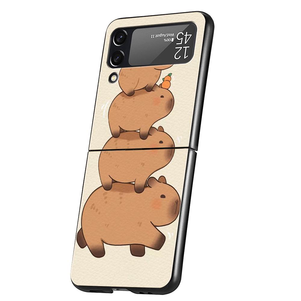 

Cartoon Capybara Hard PC Phone Case For Samsung Galaxy Z Flip 5 4 3 Black Cover For Galaxy Z Flip 6 Foldable Shockproof Case Bag Z Flip