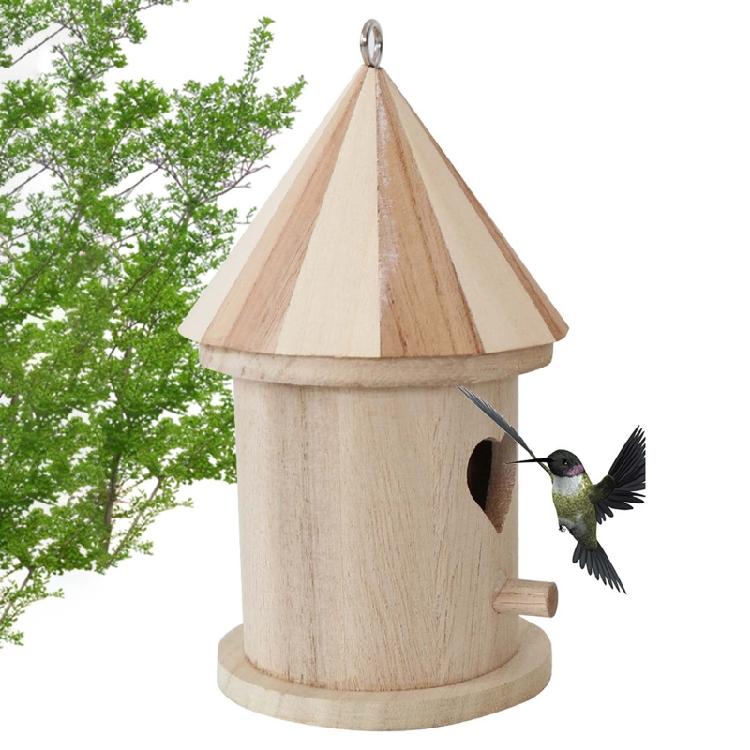 2pcs Wooden Bird House with Perch for Outside Birdhouse to Paint for Small Birds