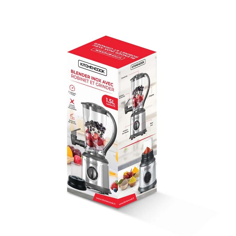 500W Stainless Steel Blender with Tap and Grinder Kitchencook Juice HUB