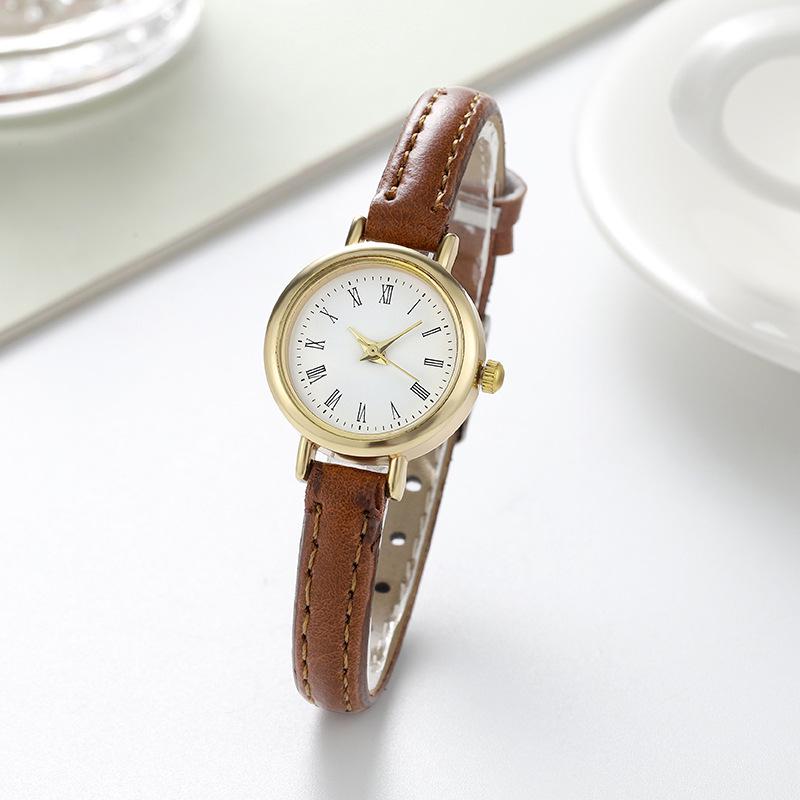 Retro Minimalist Women's Quartz Watch - Thin Leather Strap, Roman Numerals