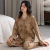 Spring and autumn pajamas women's pure cotton long-sleeved high-end national style V-neck cardigan women's autumn large-size loungewear set