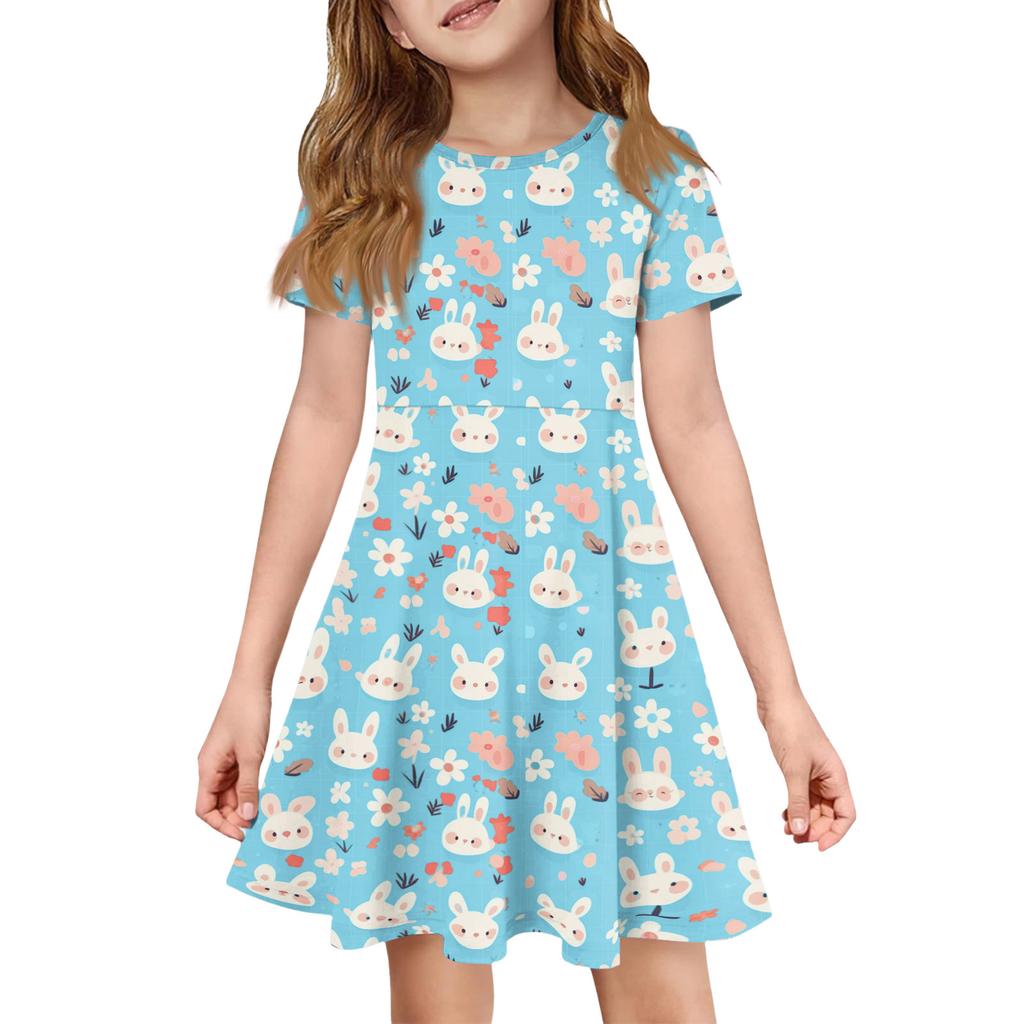 Girl Summer Dress Color & Print Short Sleeve Dress With Pocket Casual Dress Shorts Sleeve Party Dress Easter Day