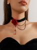 Vintage Black Lace Rose Necklace Bracelet Ring Set Women's Dinner Party, Dark Wind Neck Chain Bracelet