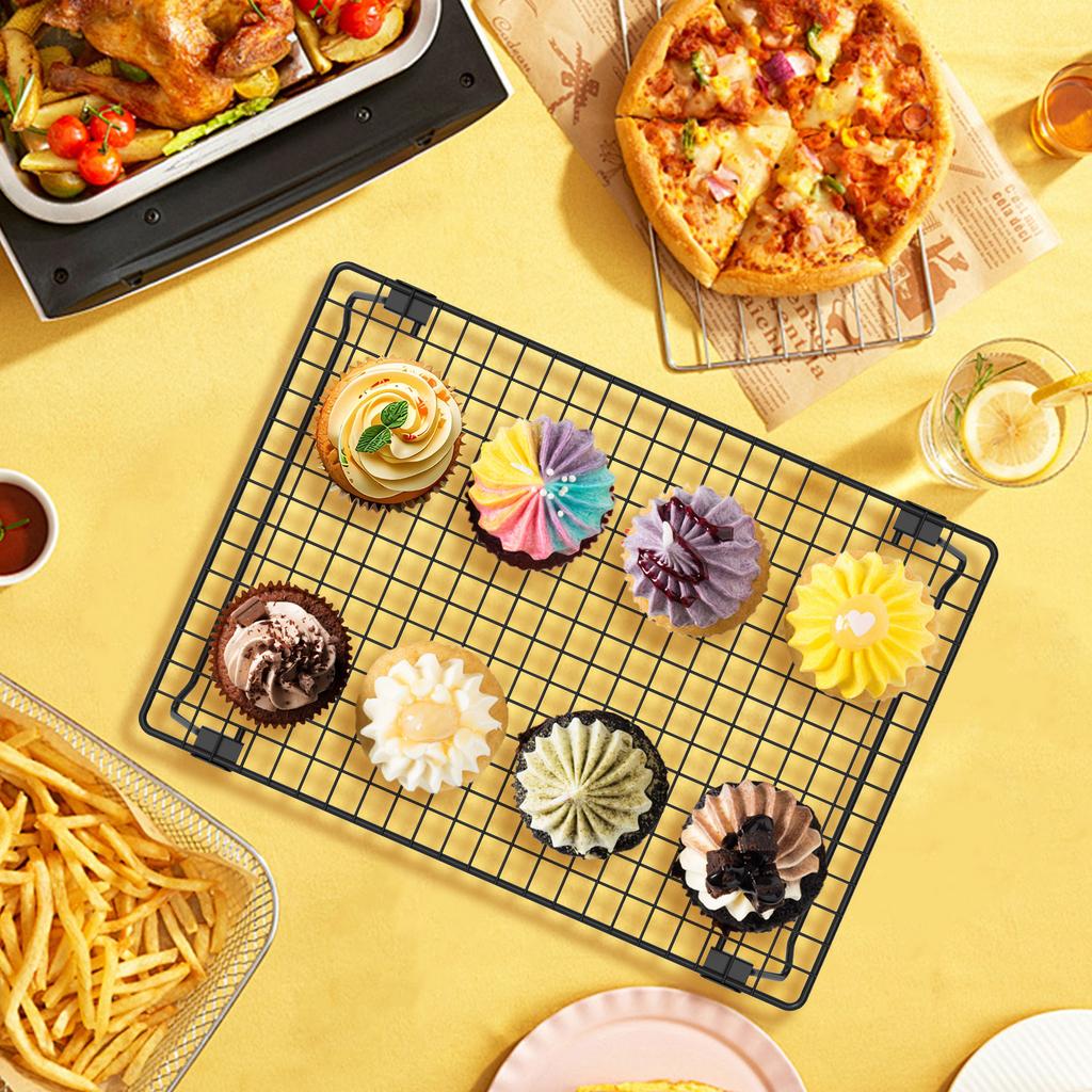 2 szt. Stojak chłodzący ze składanymi nóżkami Stal węglowa Stojak chłodzący Nieprzywierający Możliwość układania w stosy Stojak chłodzący do ciasta i ciasteczek Narzędzie do pieczenia