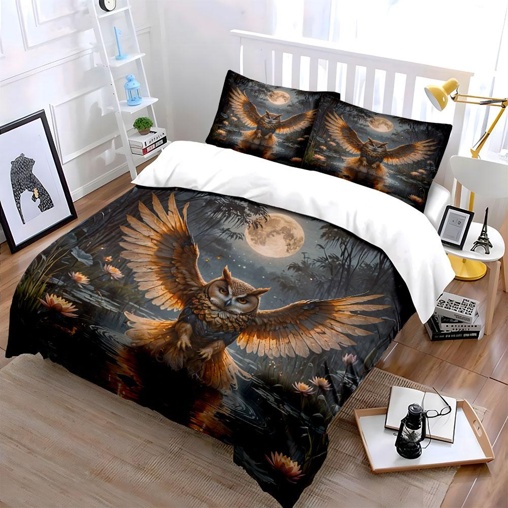 Owl Design Art Decor Set Multiple Sizes Kid'S And Adults' Bedroom Exquisite 3Pc Bedding Set, Gift
