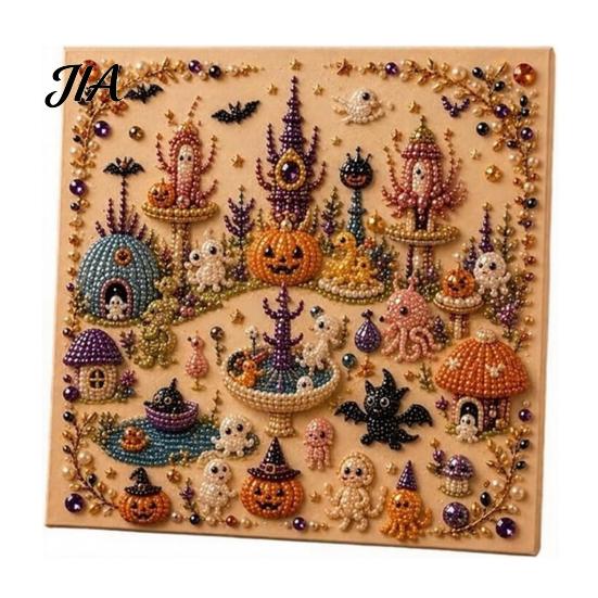 Halloween Faux Pearl Art Kits for Adults Kit, Witch Ghost Painting DIY Seasonal Projects Families Spooky Pumpkin Diamond Craft Set Adults, Handmade