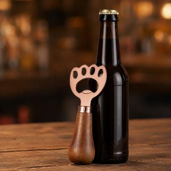 Yousheng Cat Paw Bottle Opener, Acacia Wood Beer Cap Remover, Cute Vertical Stand Opener with Lanyard, Home Bar Kitchen Gift