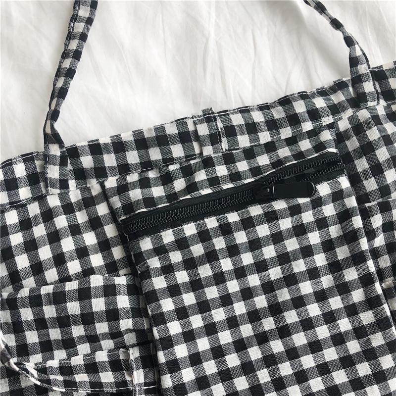 Canvas Tasche Frau Casual Plaid Frauen Einkaufstasche Süße Tote Handtaschen Tuch Doppelseitige Mädchen Frenum Schulter Taschen