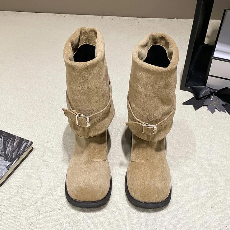 Fashion Womens Winter Fashion Round Toe Simple Solid Square Heel 2024 New Womens Boots Outdoor One Step Office Womens Formal Boots
