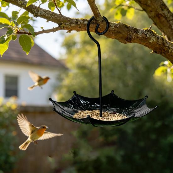 Umbrella Bird Feeder Outdoor Hanging Bird Feeder Decorative Open Bird Feeder for Balcony Garden Backyard