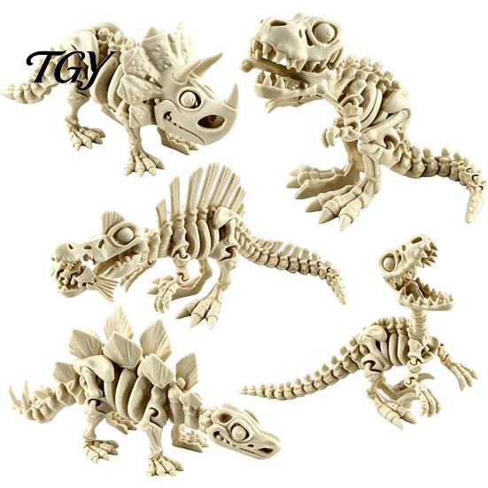 Fish Tank Landscaping Accessories 5Pcs 3D Printed Dinosaur Skeleton Ornament, Movable Joints Prehistoric Figures, Unique Home Decor Gifts Realistic