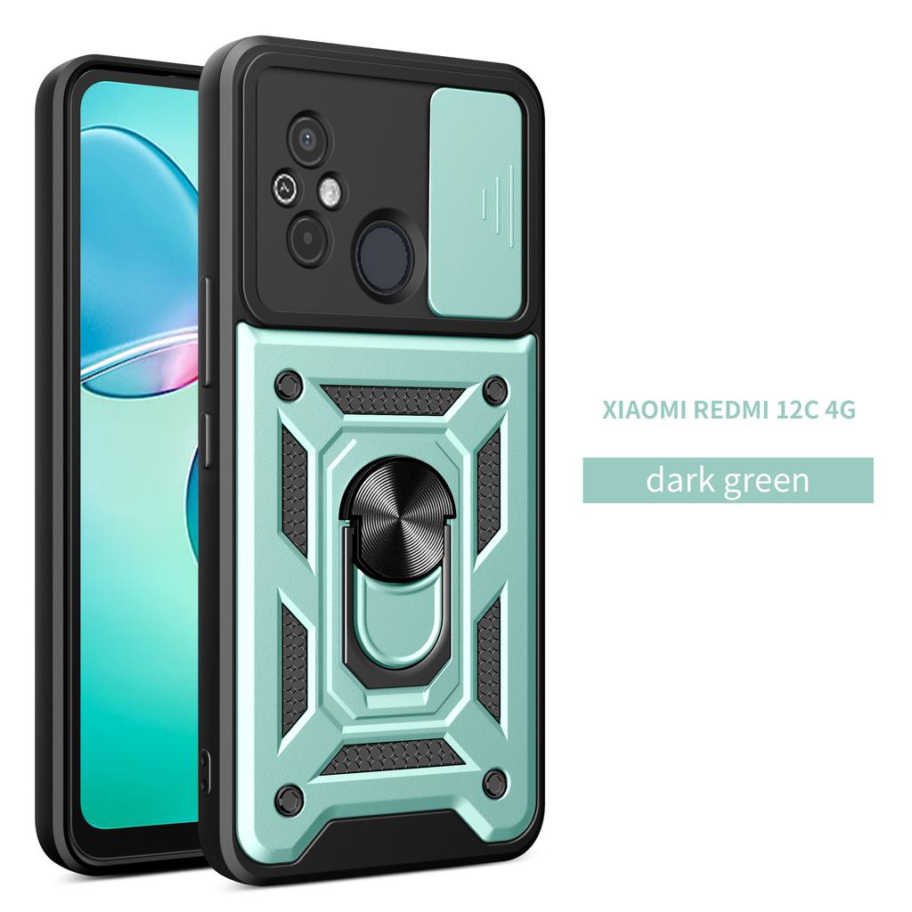 For Xiaomi Redmi 12C Case Redmi 12C 4G Cover Redmi 11A Magnetic Ring Holder Armor Phone Case Slide Camera Protect Back Cover