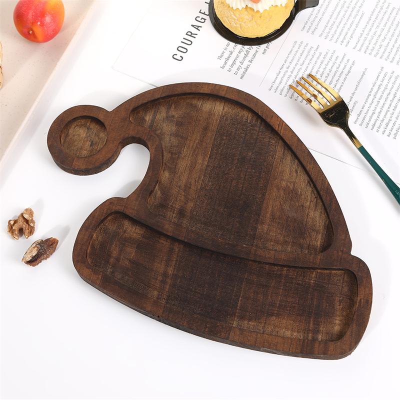1PC Fashion Christmas Tray Xmas Tree Christmas Hat Wooden Plate Snack Platter Dessert Tray Candy Dish Snack Dessert