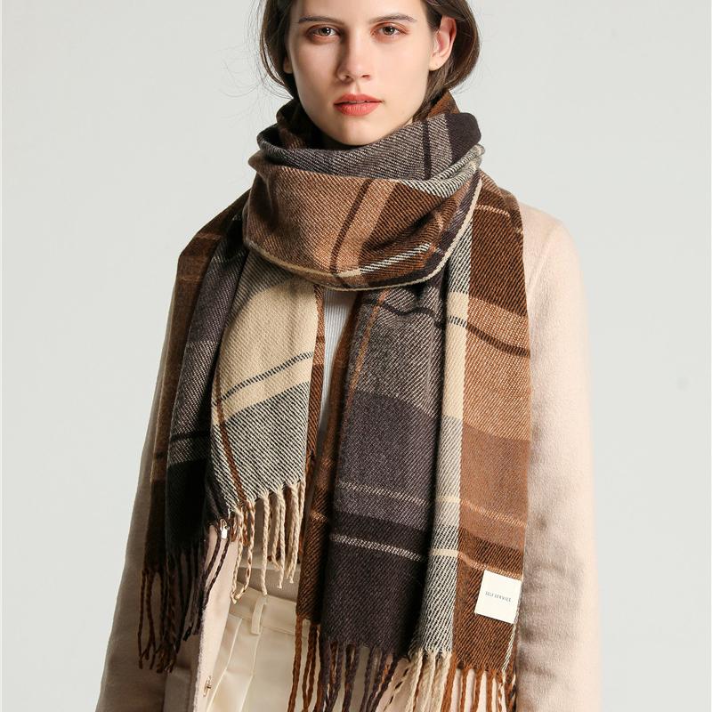 Karoschal Damen Winter Warm Mode Fransen Schal Verdickter Schal Schal