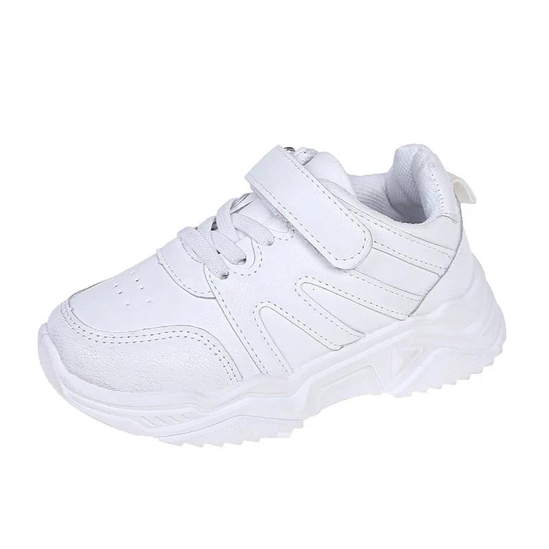 All White Girls Running Shoes Casual PU Kids Boy Tenis Shoes Comfortable Soft Bottom Spring Autumn Children Sneakers I07105