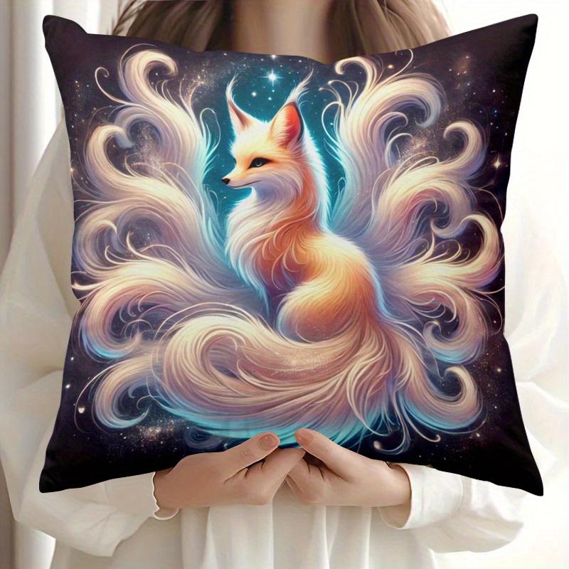 Luxurious Cosmic Fox Nebula Print Throw Pillow Cover Cushion Fantasy Celestial Animal Home Decor Accent Gift 40x40cm