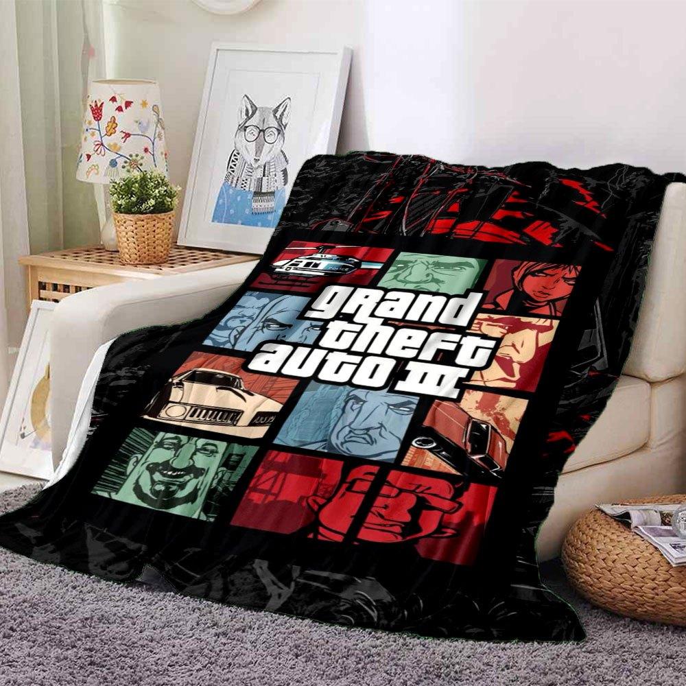 1pc Grand Theft Auto Soft Flannel Blanket with Designer Print A cozy blanket for all seasons, perfect for the couch, bed, office