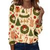 Women's Fashion Christmas Print Neck Long Sleeve Pullover Top for Holiday Wear