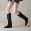 Blogger Wear~ 2025 Suede Square Heel Lapel Western Boots Tall Knight Boots Brown Boots Women