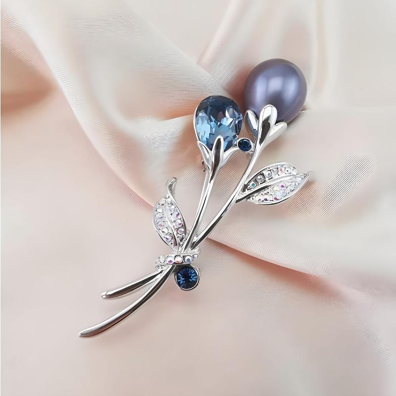 

Purple Hollow Flower Brooch, High-end Women s Luxury Crystal Pearl Brooch, Design Sense Tulip Brooch