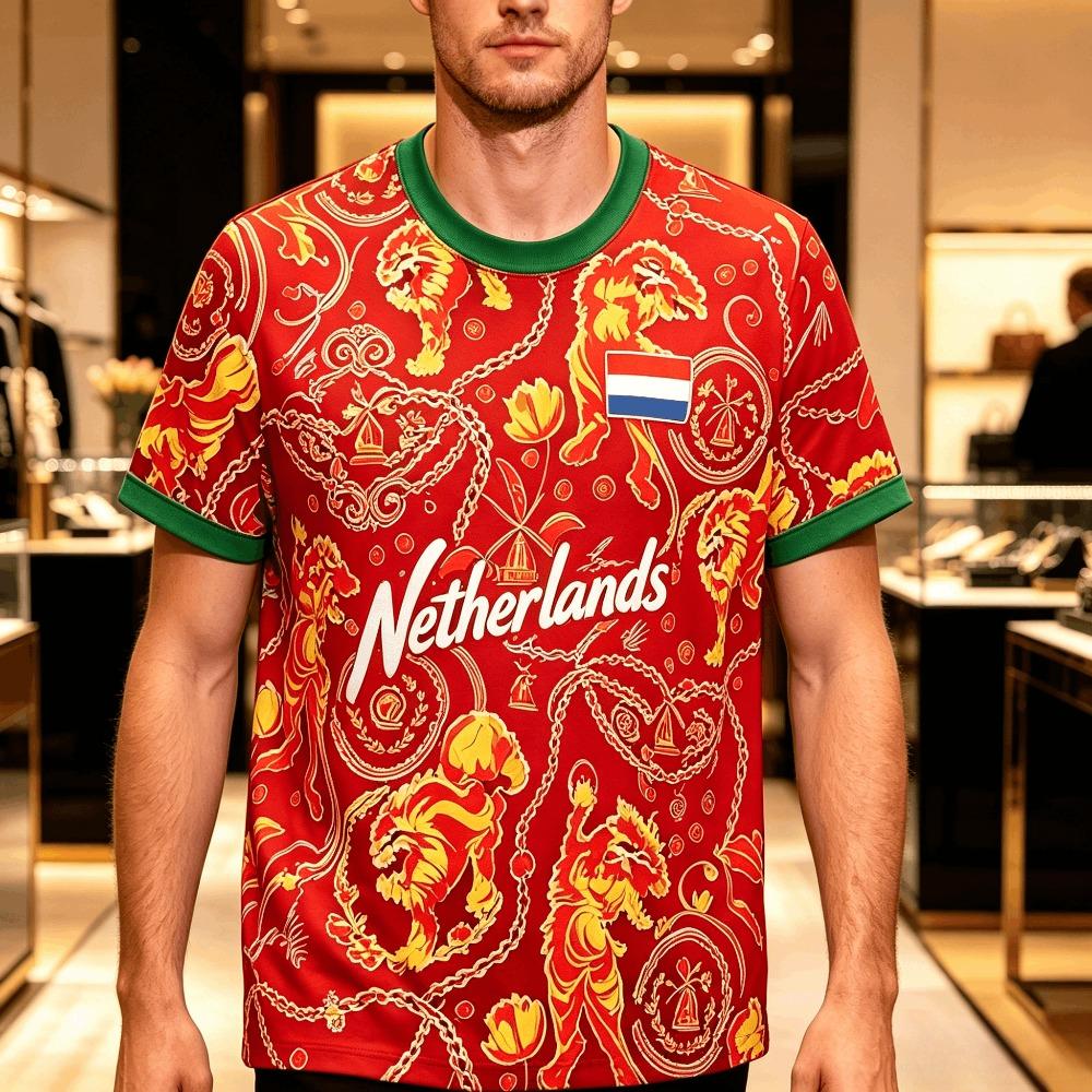 2026 Zomer Nieuw Nederlands Voetbalshirt Heren Voetbal T-shirt Sportfans Mode Print Casual Ademende T-shirts