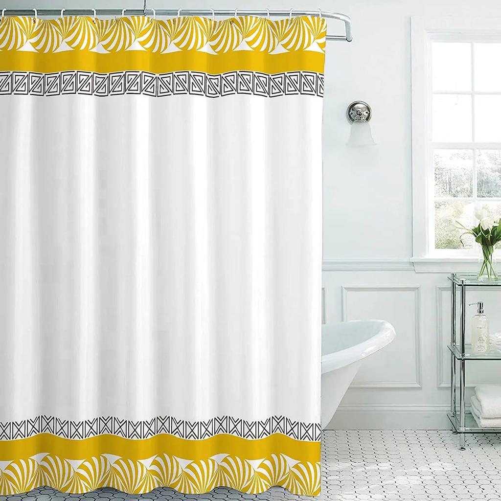 Abstract Neutral Leaves Simple Bathroom Shower Curtain Mid Century Sun Minimalist Modern Polyester Fabric Decor Bathroom Curtain