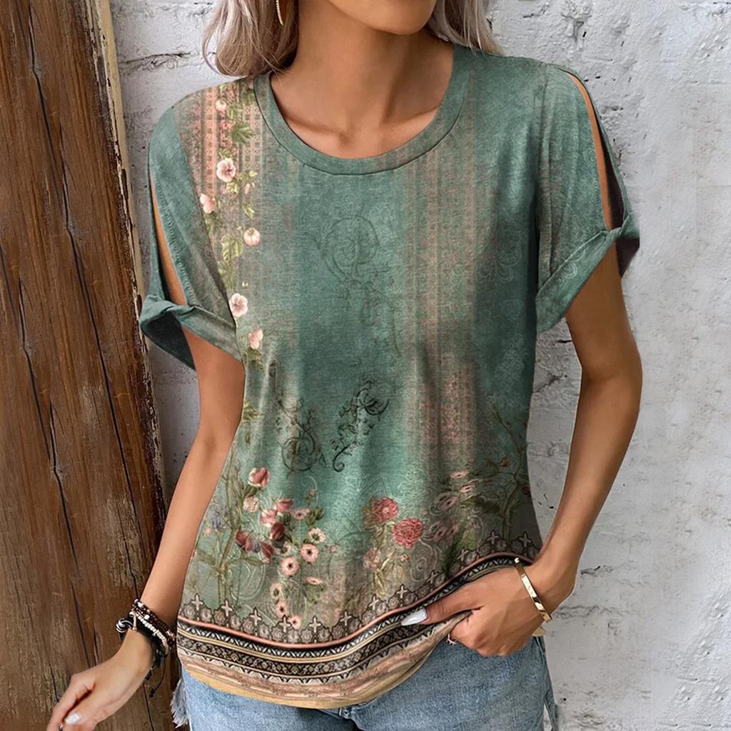 Women's Round Neck Hollow Sleeves Short Sleeve Tops Casual Tops Summer Tops For Women
