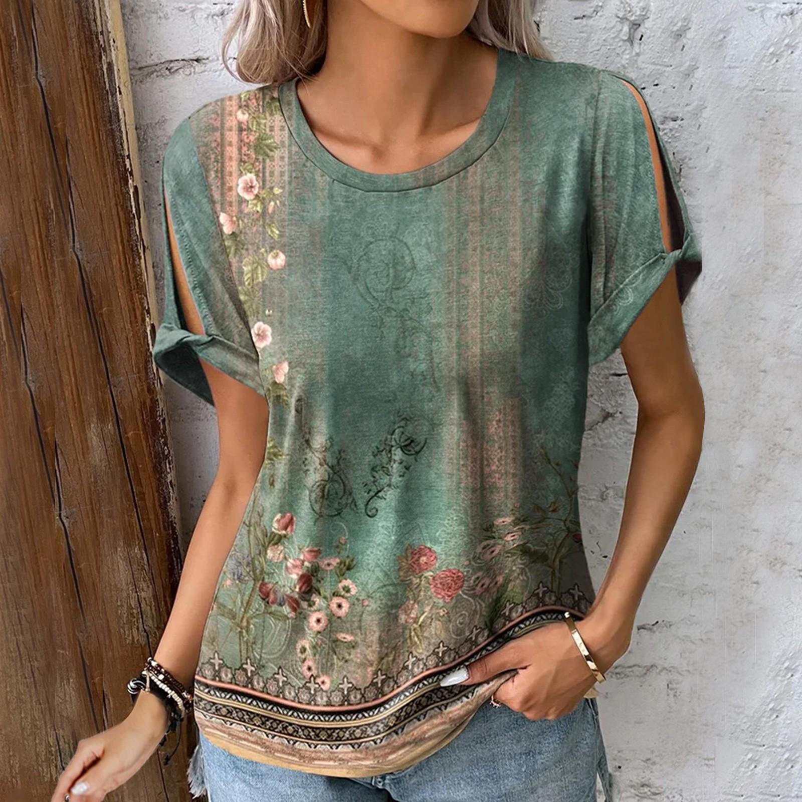 Women s Round Neck Hollow Sleeves Short Sleeve Tops Casual Tops Summer Tops For Women M