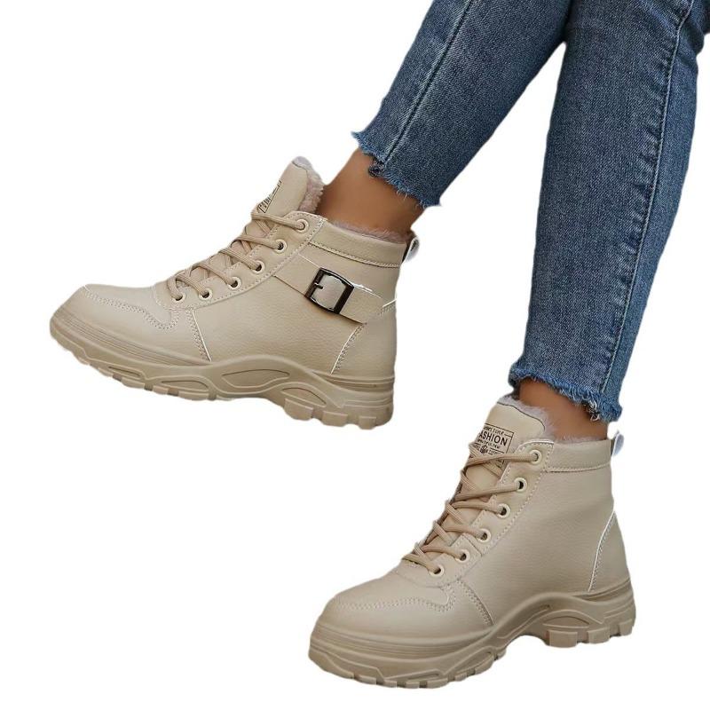 New Martin boots women's fleece thickened lace-up platform short boots shoes to keep warm
