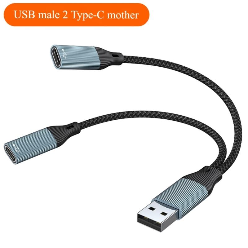 2/3 in 1 USB Y Splitter Cable USB Power Splitter Cable USB Male to Type C Female Splitter Cable Charging Data Transfer