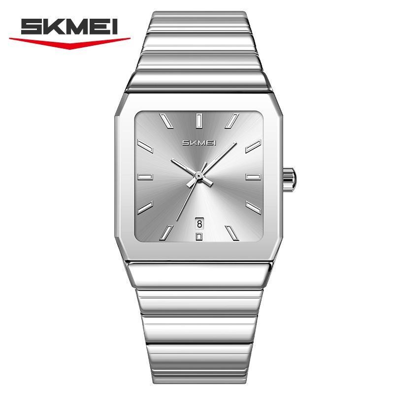 Mens Minimalist Square Analog Watch Luminous Date Waterproof Steel Strap Casual Business Quartz Wristwatch