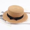 Korean Straw Hat - Retro Bow Flat Top Fedora for Spring & Summer Beach Days