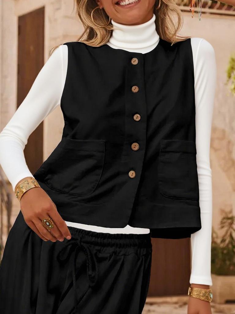 Plus Size Women's Fashion Casual Solid Color Vest Jacket