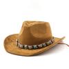 New bohemian suede upturned edge western cowboy hat men and women outdoor curled brim ethnic style top hat felt hat